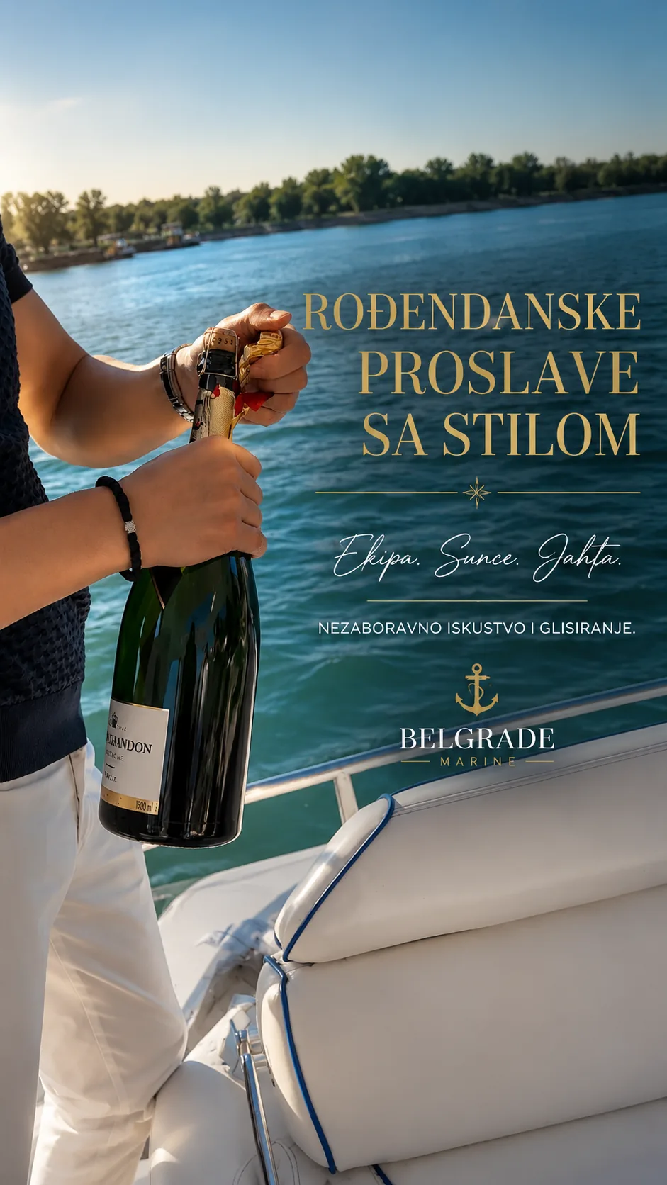 Belgrade Marine galerija — rođendanska proslava sa šampanjcem na jahti